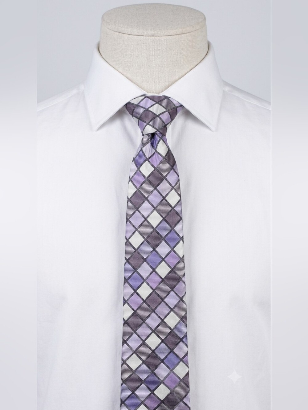 Stafford Essentials Geometric Diamond Pattern Polyester Necktie – Purple, Gray &
